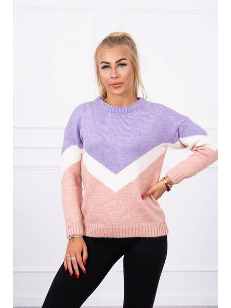 Svetr s geometrickými vzory, fialová + světle růžová