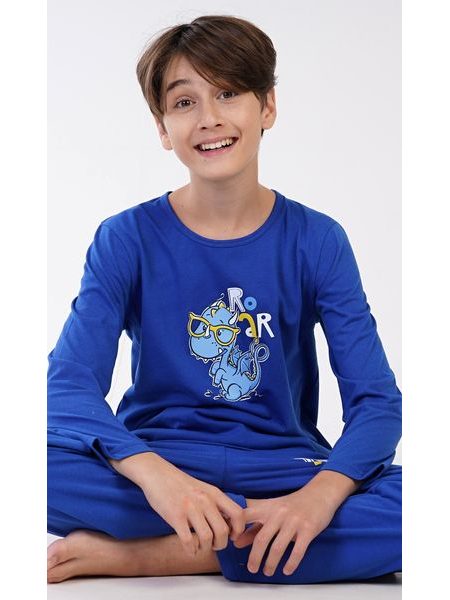 Dětské pyžamo dlouhé Dinosaurus - modrá