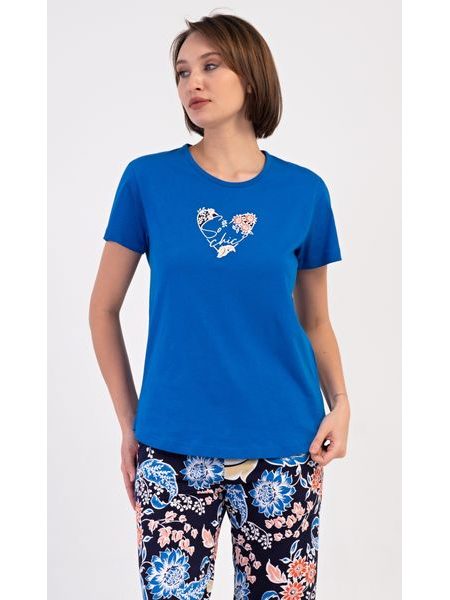 Dámské pyžamo kapri Květy - modrá