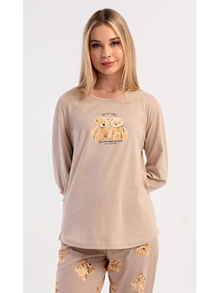 Dámské pyžamo dlouhé Monika - bílá káva