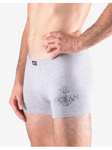 Pánské boxerky s kratší nohavičkou, kratší nohavička, šité, s potiskem 73115P - sv. šedá tm. šedá