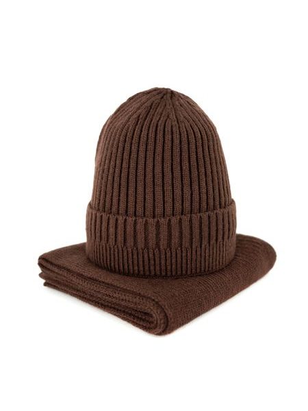 Zimní tmavě hnědá sada: čepice a šála