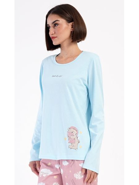 Dámské pyžamo dlouhé Méďa s polštářem - světle modrá