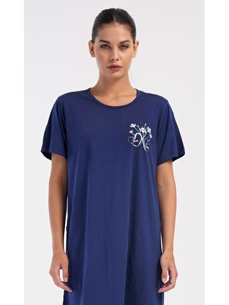 Dámské domácí šaty s krátkým rukávem Janette - tmavě modrá
