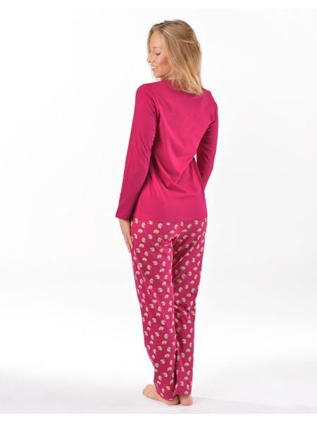 Dámské pyžamo dlouhé, šité, s potiskem 19169 - vínová šedobílá