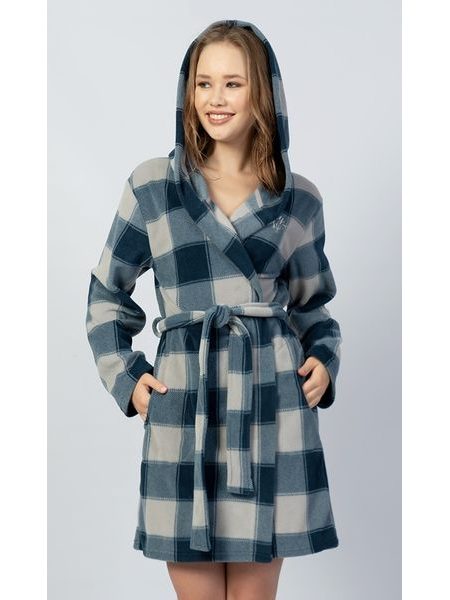 Dámský župan krátký s kapucí Klára - modrošedá