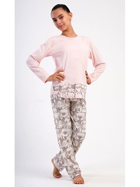 Dětské pyžamo dlouhé Koťata - světle lososová