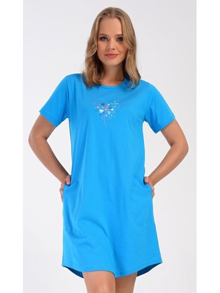 Dámské domácí šaty s krátkým rukávem Pampeliška - modrá