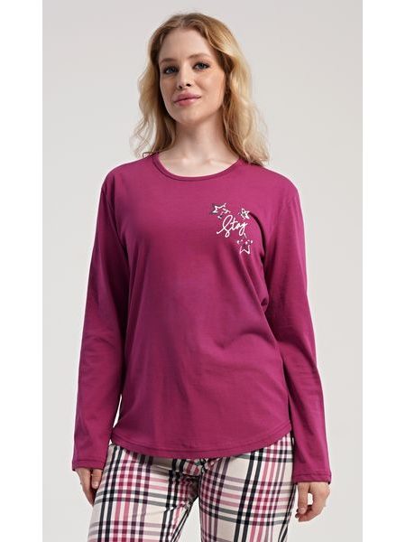 Dámské pyžamo dlouhé Andrea - malinová