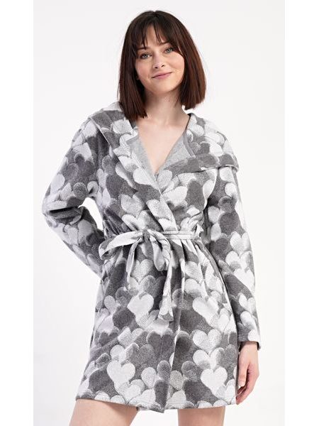 Dámský župan krátký s kapucí Srdce - šedá