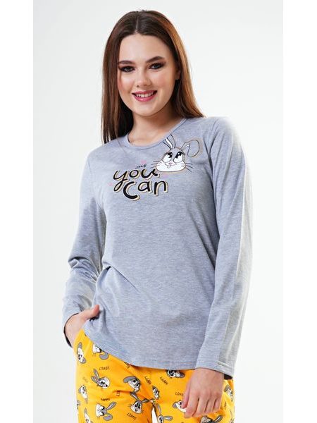 Dámské pyžamo dlouhé Zajíc - šedá