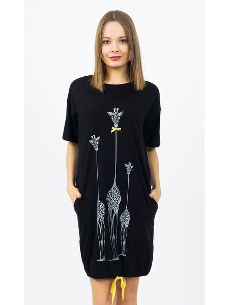 Dámské domácí šaty s krátkým rukávem Žirafy - černá