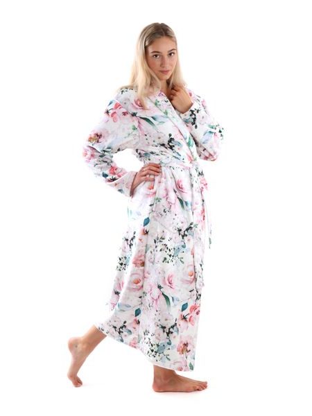 Dámský dlouhý župan s šálovým límcem Fiora Růžové květy