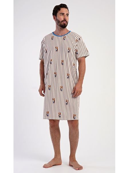 Pánská noční košile s krátkým rukávem Bear - hnědá