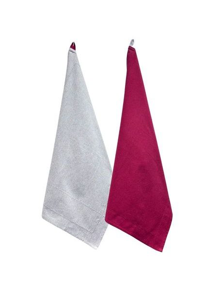 Utěrka, 2 ks, 50x70 cm, červená + béžová