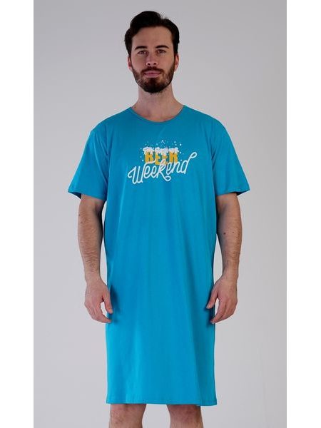 Pánská noční košile s krátkým rukávem Beer weekend - tyrkysová