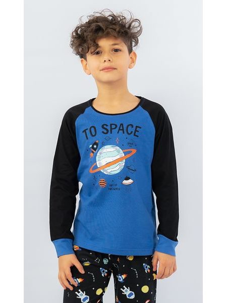 Dětské pyžamo dlouhé Vesmír - modrá