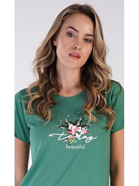 Dámská noční košile s krátkým rukávem Beautiful - smaragdová