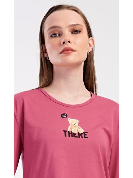 Dámské pyžamo dlouhé Pink bear - tmavě růžová