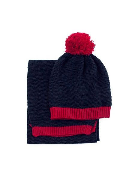 Komplet s bambulí - čepice a šál červený