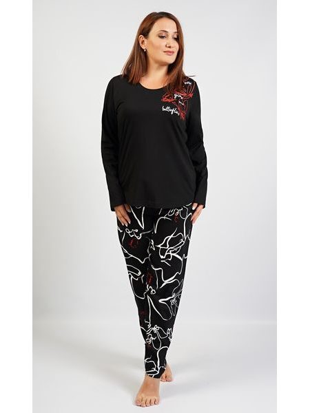 Dámské pyžamo dlouhé Butterfly - černá
