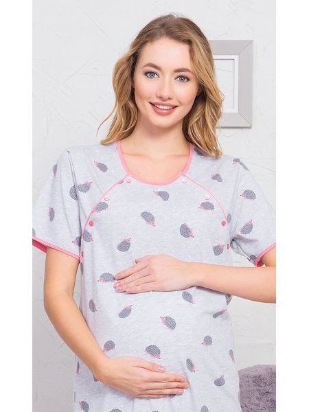 Dámská noční košile mateřská Ježci - šedá