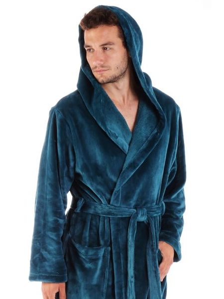 Unisex dlouhý hřejivý župan s kapucí SIENA petrolejová