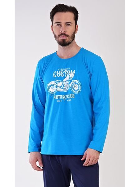 Pánské pyžamo dlouhé Motocykl - modrá