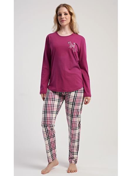 Dámské pyžamo dlouhé Andrea - malinová