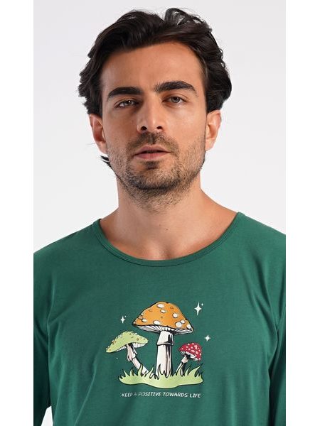 Pánské pyžamo dlouhé Muchomůrky - tmavě zelená