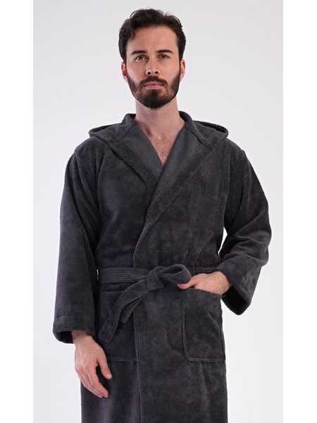 Pánský župan s kapucí Alex - tmavě šedá