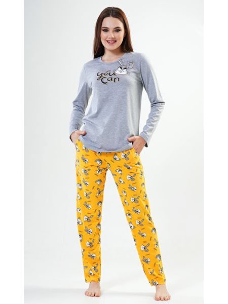 Dámské pyžamo dlouhé Zajíc - šedá