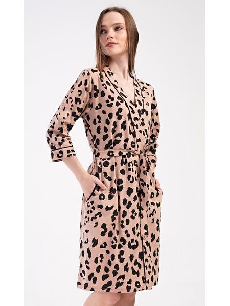 Dámský župan krátký Leopard - hnědá