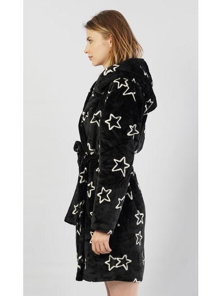 Dámský župan krátký s kapucí Hvězdy - černá