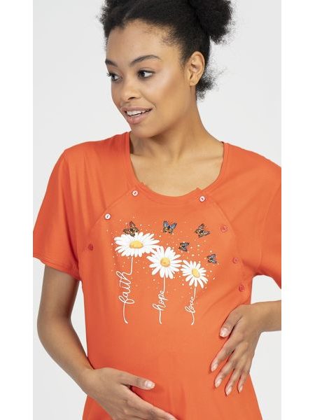 Dámská noční košile mateřská Kopretiny - korálová