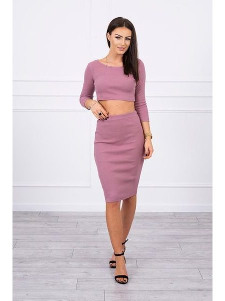 Set crop topu a sukně, tmavě růžová