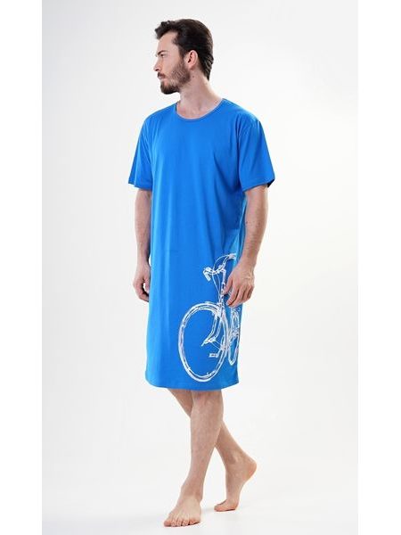 Pánská noční košile s krátkým rukávem Velké kolo - světle šedá