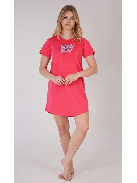 Dámská noční košile s krátkým rukávem Super girl - korálová
