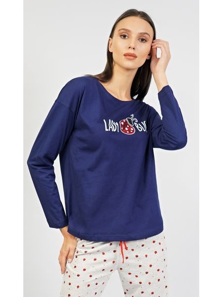 Dámské pyžamo dlouhé Beruška - tmavě modrá