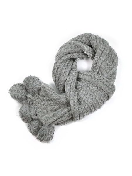 Zimní šála s bambulkami - šedá