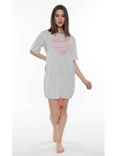 Dámské domácí šaty s krátkým rukávem Srdce - světle šedá
