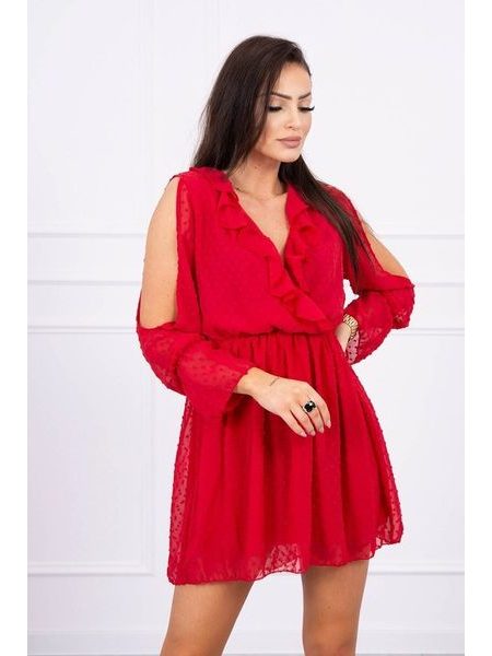 Šaty s výstřihy na ramenou, červená