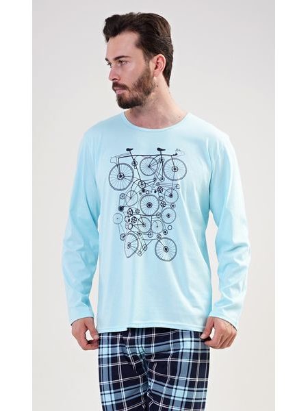 Pánské pyžamo dlouhé Kolo - mentolová