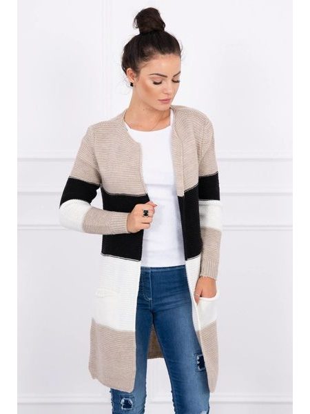 Pruhovaný cardigan, béžová + černá