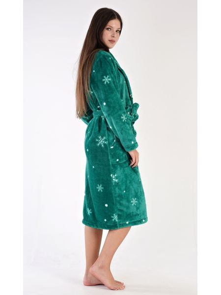 Dámský župan dlouhý se šálovým límcem Vločky - zelená