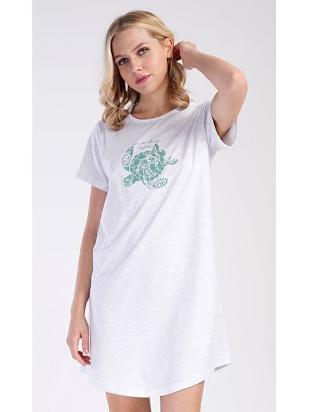 Dámská noční košile s krátkým rukávem Želva - světle šedá