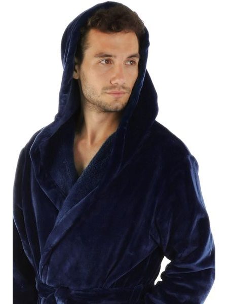 Unisex dlouhý hřejivý župan s kapucí SIENA tmavě modrá