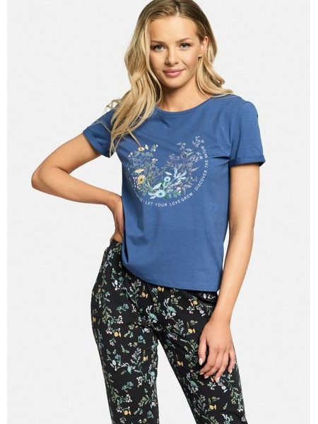 Dámské dlouhé pyžamo FANNIE - modročerné