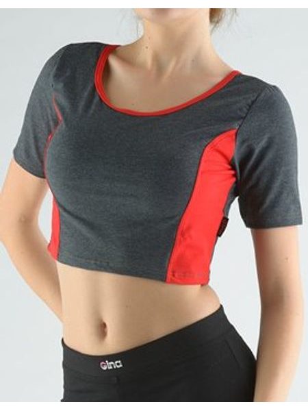 Dámský top tričko, krátký rukáv, šité 97012P - tm. šedá třešňová