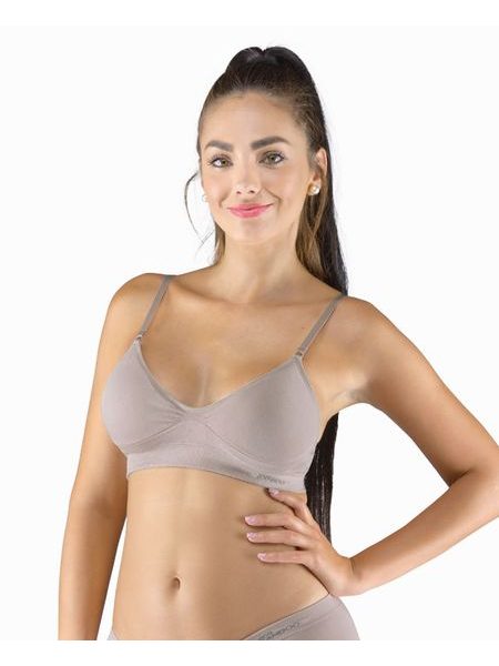Dámská podprsenka sportovní s vycpávkami, bez kostice, bezešvé, jednobarevné Eco Bamboo 07021P - šedohnědá
